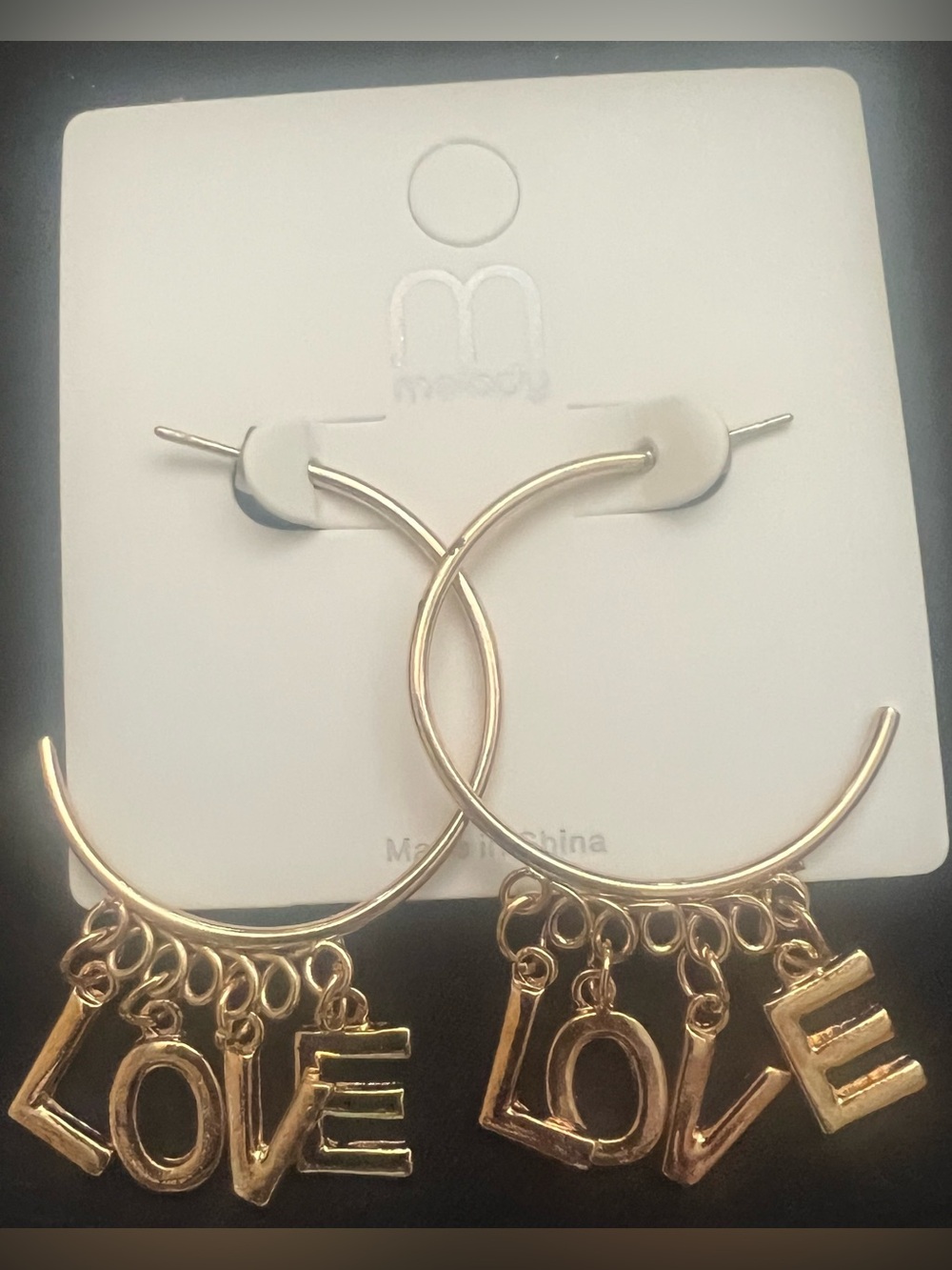 Gold Hoop Earrings with 'LOVE' Letter Charms - Women Jewelry